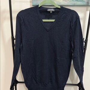 Express Men's Dark Blue V-Neck Sweater